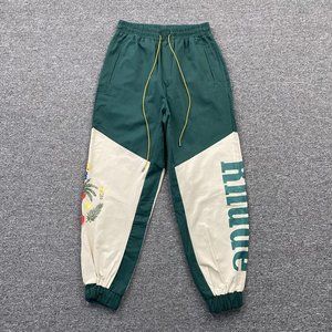 Rhude Embroidered Graphic Green Logo Drawstring Trousers